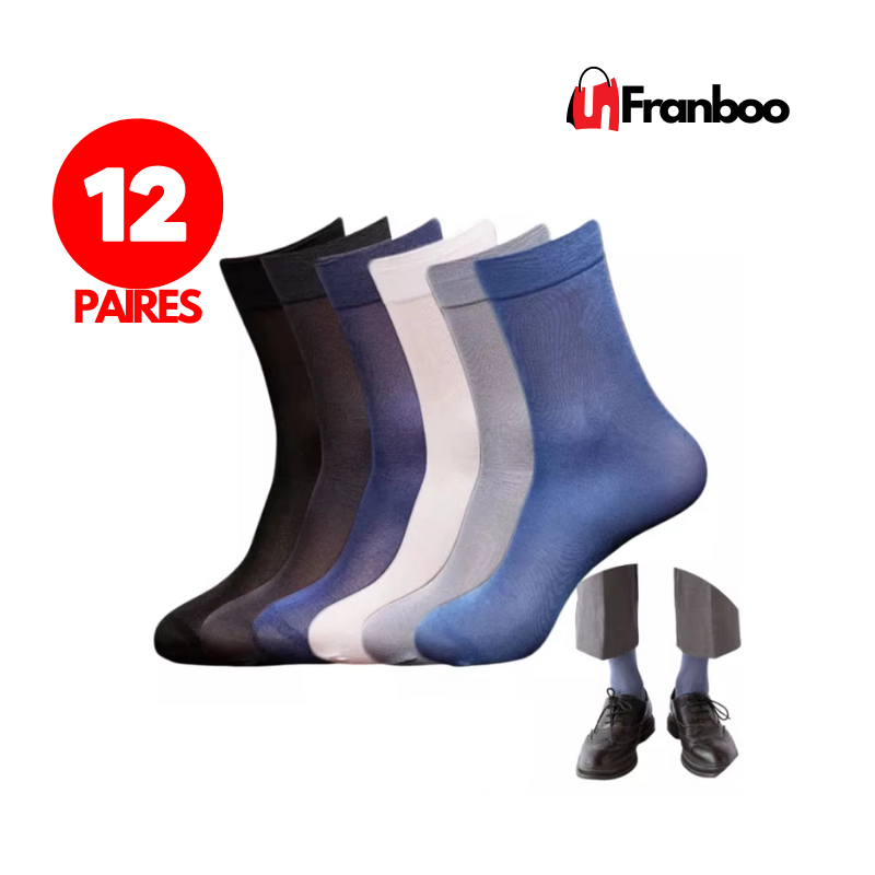 🧦 Lot de 12 Paires de Chaussettes Hommes – Soie Ultra Fine & Nylon